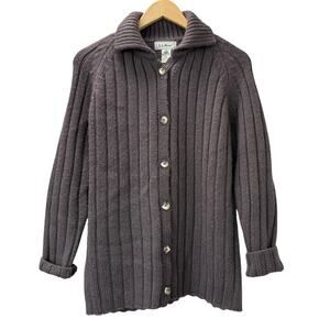 Vintage LL Bean Scotland Wool Cable Knit Cardigan Fisherman Sweater Brown S
